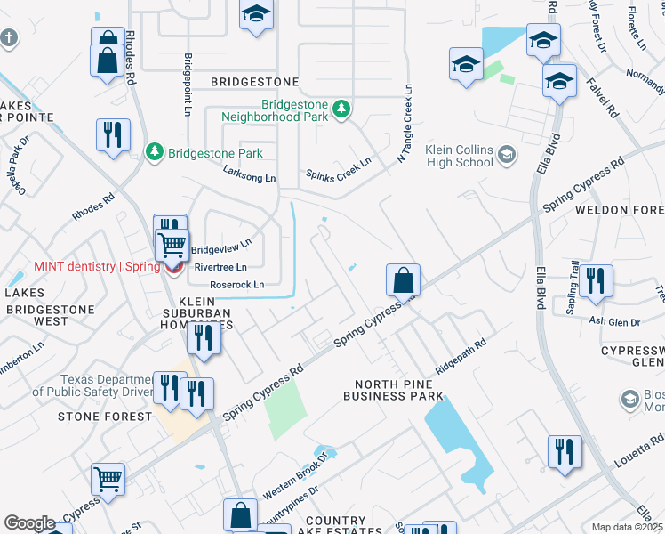 map of restaurants, bars, coffee shops, grocery stores, and more near 19410 Sanctuary Place Drive in Spring