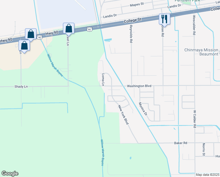 map of restaurants, bars, coffee shops, grocery stores, and more near 9710 Arkansas Street in Beaumont