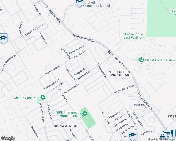 map of restaurants, bars, coffee shops, grocery stores, and more near 4935 Quailgate Drive in Spring