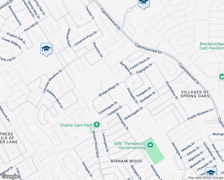 map of restaurants, bars, coffee shops, grocery stores, and more near 4602 Bridgevillage Drive in Spring