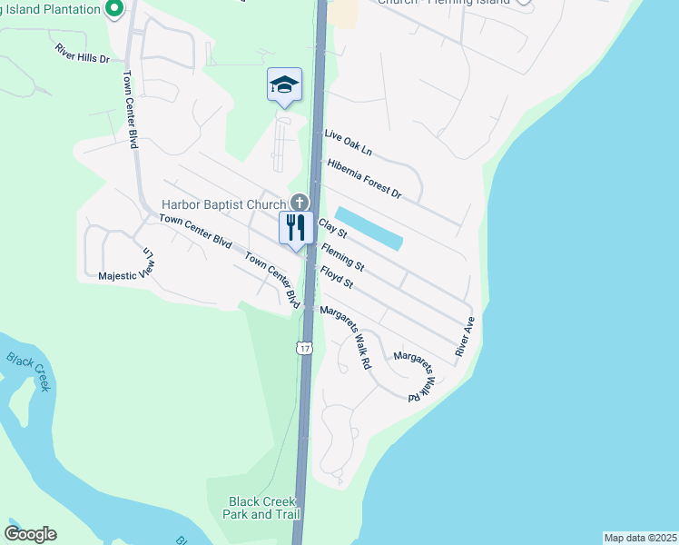 map of restaurants, bars, coffee shops, grocery stores, and more near 1013 Floyd Street in Fleming Island