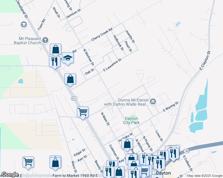 map of restaurants, bars, coffee shops, grocery stores, and more near 1511 North Winfree Street in Dayton