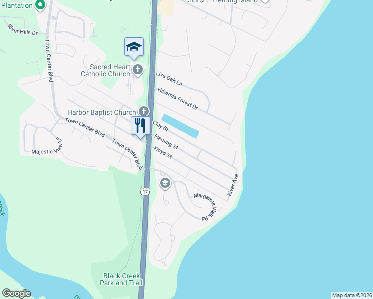 map of restaurants, bars, coffee shops, grocery stores, and more near 920 Fleming Street in Fleming Island
