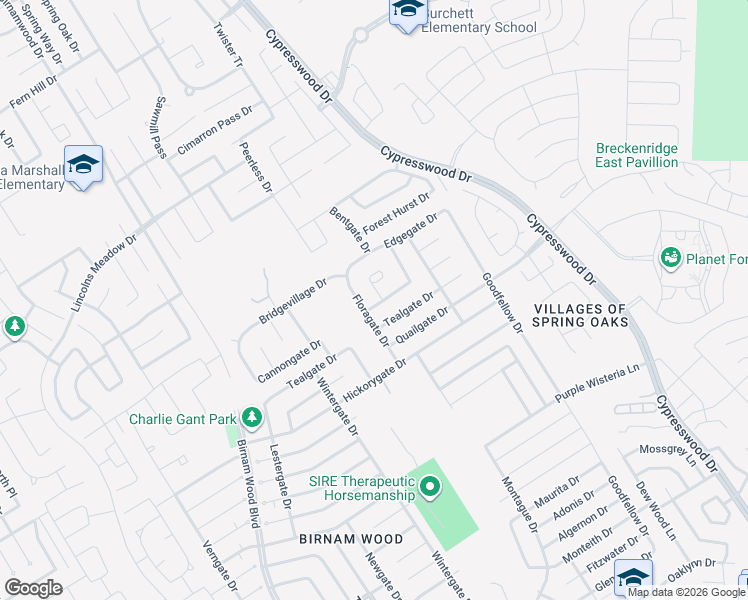 map of restaurants, bars, coffee shops, grocery stores, and more near 24003 Smokeygate Court in Spring