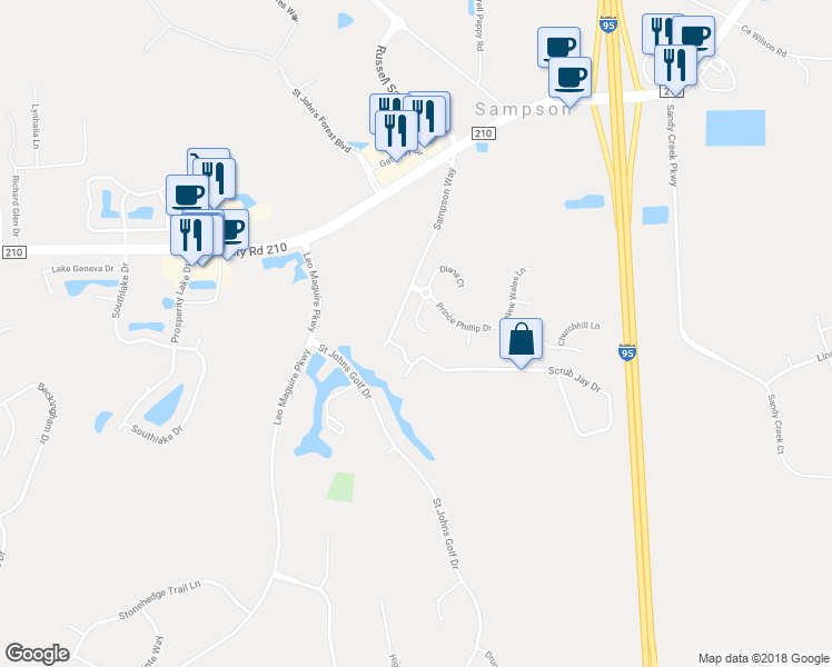 map of restaurants, bars, coffee shops, grocery stores, and more near 421 Queen Anne Court in Saint Augustine