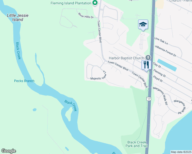 map of restaurants, bars, coffee shops, grocery stores, and more near 1631 Majestic View Lane in Orange Park