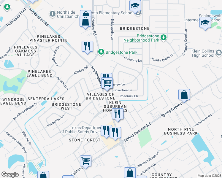 map of restaurants, bars, coffee shops, grocery stores, and more near 20923 Fernhollow Lane in Spring