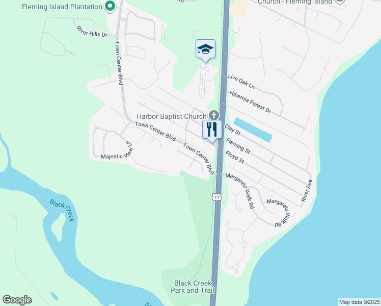 map of restaurants, bars, coffee shops, grocery stores, and more near 1187 Wild Ginger Lane in Orange Park