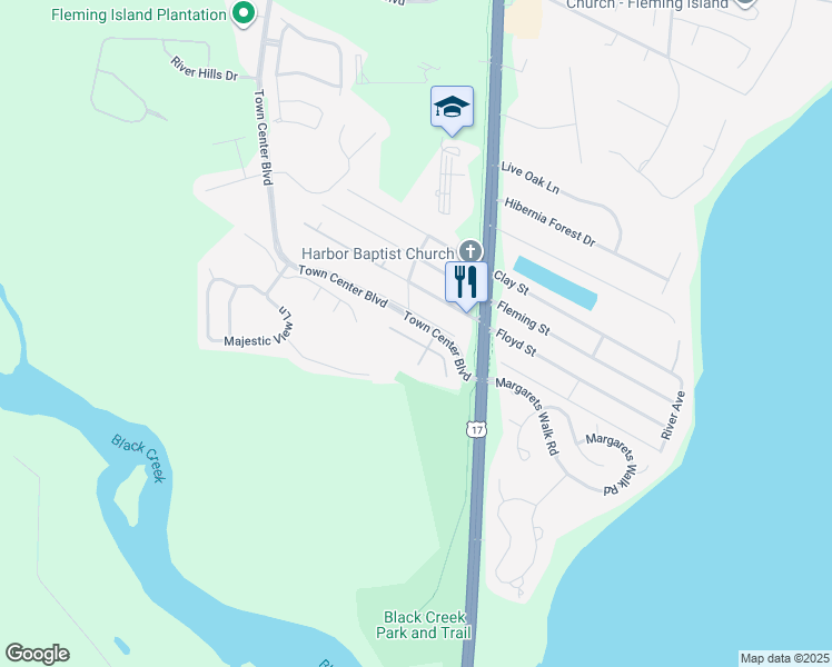 map of restaurants, bars, coffee shops, grocery stores, and more near 1187 Wild Ginger Lane in Orange Park