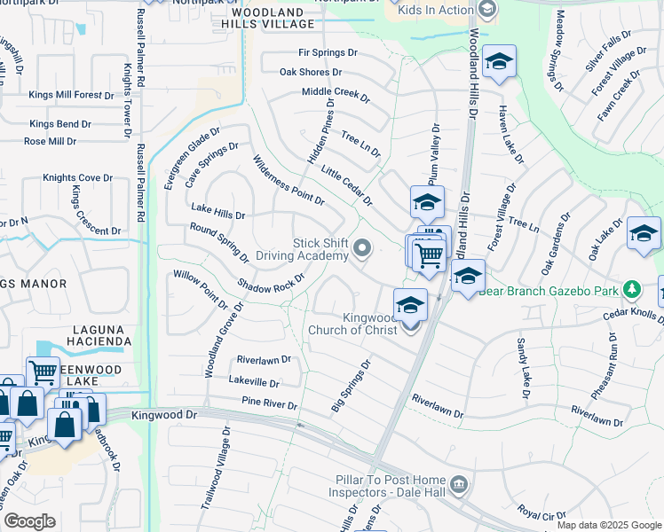 map of restaurants, bars, coffee shops, grocery stores, and more near 2931 Big Meadows Dr in Humble