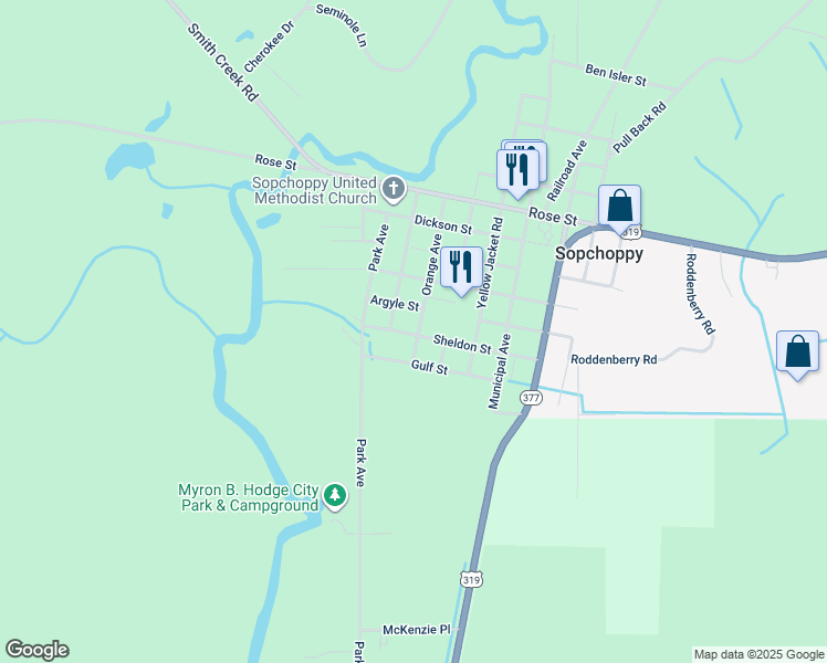 map of restaurants, bars, coffee shops, grocery stores, and more near 27 Sheldon St in Sopchoppy