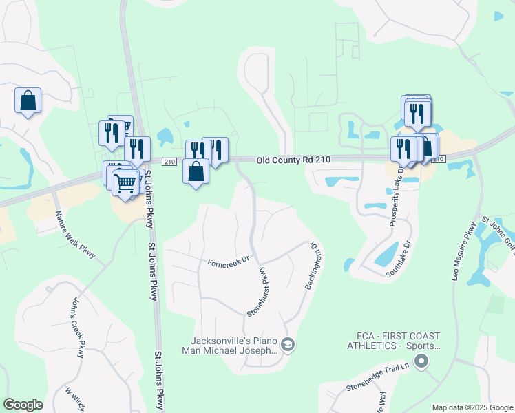 map of restaurants, bars, coffee shops, grocery stores, and more near 600 Stonehill Place in Saint Augustine