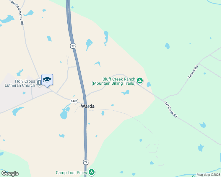 map of restaurants, bars, coffee shops, grocery stores, and more near 350 Owl Creek Road in Giddings