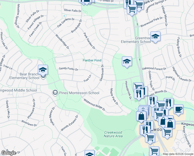 map of restaurants, bars, coffee shops, grocery stores, and more near 3518 Forest City Drive in Humble