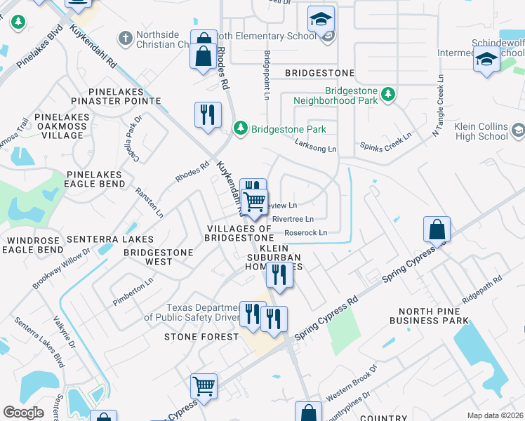 map of restaurants, bars, coffee shops, grocery stores, and more near 20923 Fernhollow Lane in Spring
