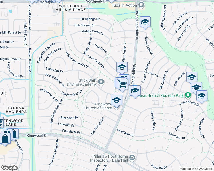 map of restaurants, bars, coffee shops, grocery stores, and more near 2931 Big Springs Drive in Humble