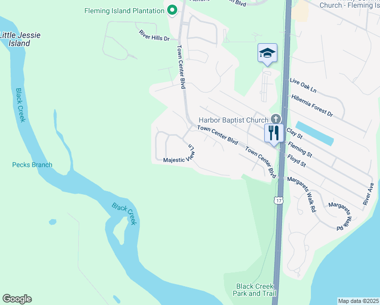 map of restaurants, bars, coffee shops, grocery stores, and more near 1665 Majestic View Lane in Orange Park