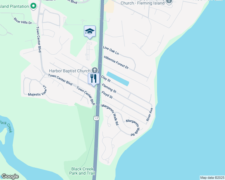 map of restaurants, bars, coffee shops, grocery stores, and more near 1013 Floyd Street in Fleming Island