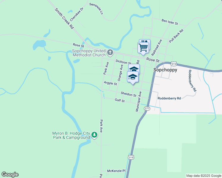 map of restaurants, bars, coffee shops, grocery stores, and more near 27 Sheldon St in Sopchoppy