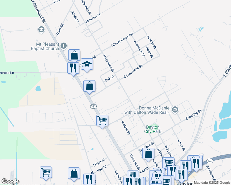map of restaurants, bars, coffee shops, grocery stores, and more near 1900 North Winfree Street in Dayton
