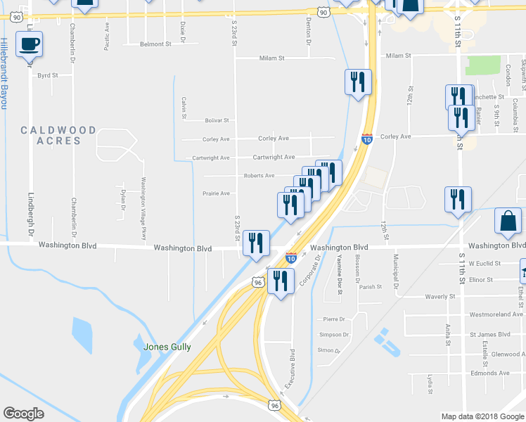 map of restaurants, bars, coffee shops, grocery stores, and more near 1575 South 23rd Street in Beaumont