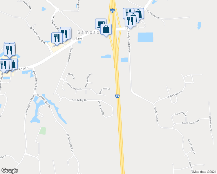 map of restaurants, bars, coffee shops, grocery stores, and more near 944 Churchhill Lane in Saint Augustine