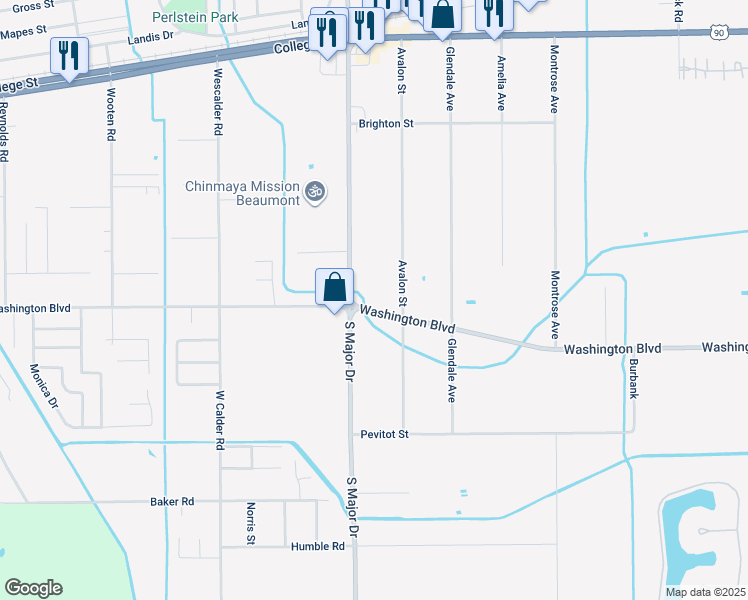 map of restaurants, bars, coffee shops, grocery stores, and more near 8275 Washington Boulevard in Beaumont