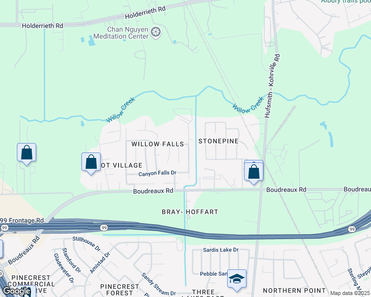 map of restaurants, bars, coffee shops, grocery stores, and more near 20131 Mammoth Falls Drive in Tomball