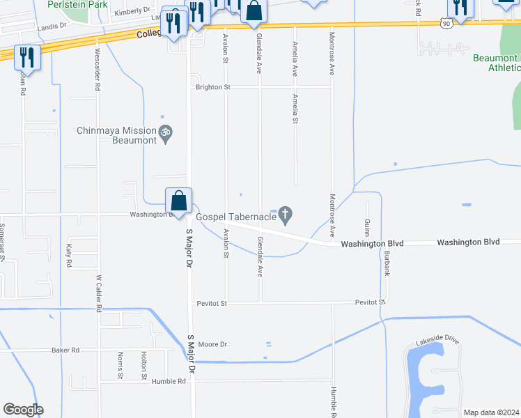 map of restaurants, bars, coffee shops, grocery stores, and more near 1895 Glendale Avenue in Beaumont
