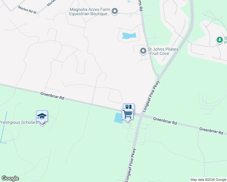 map of restaurants, bars, coffee shops, grocery stores, and more near 601 Greenbriar Road in Fruit Cove