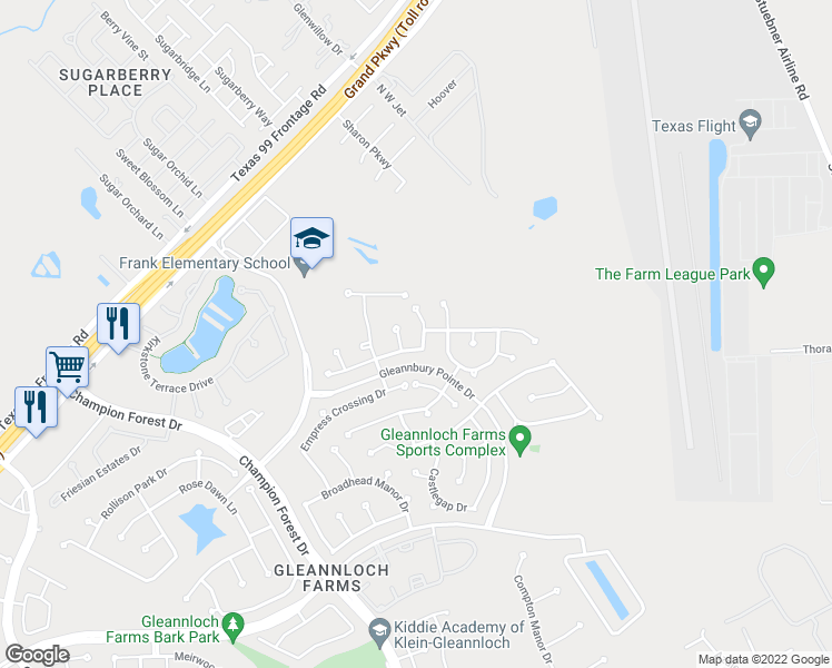map of restaurants, bars, coffee shops, grocery stores, and more near 20015 Leithcrest Way in Spring
