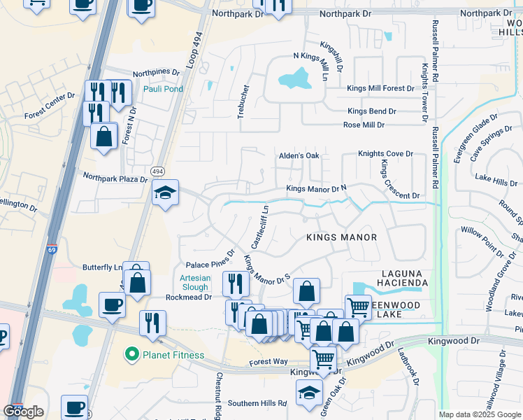 map of restaurants, bars, coffee shops, grocery stores, and more near 26859 Castlecliff Lane in Montgomery County