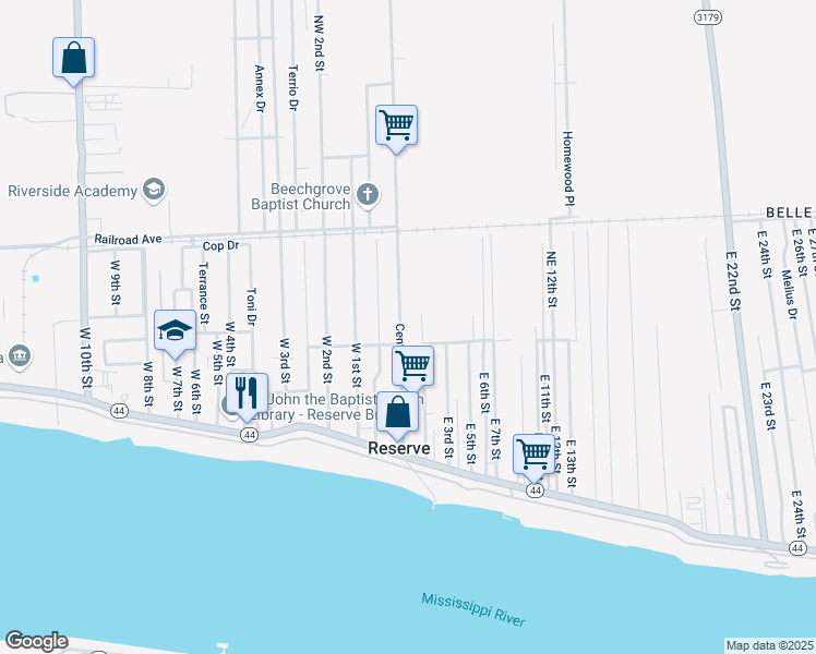 map of restaurants, bars, coffee shops, grocery stores, and more near 239 Central Avenue in Reserve