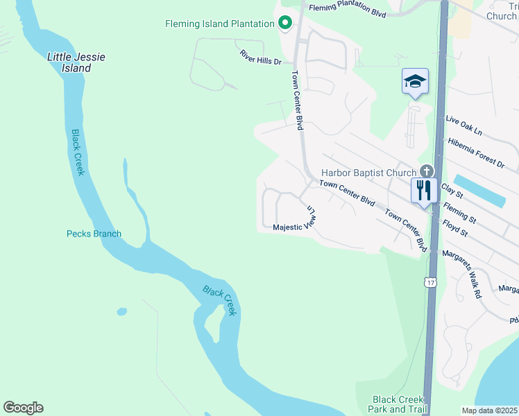 map of restaurants, bars, coffee shops, grocery stores, and more near 1570 Majestic View Lane in Orange Park