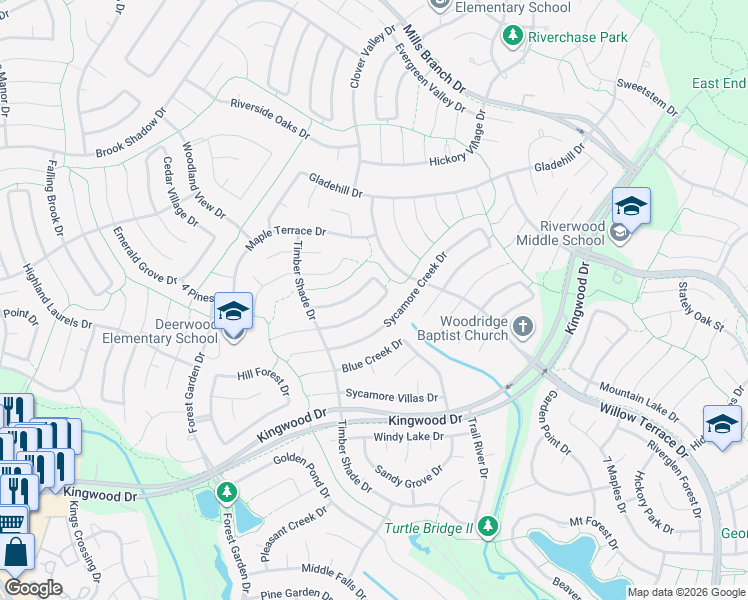 map of restaurants, bars, coffee shops, grocery stores, and more near 5311 Manor Glen Drive in Houston