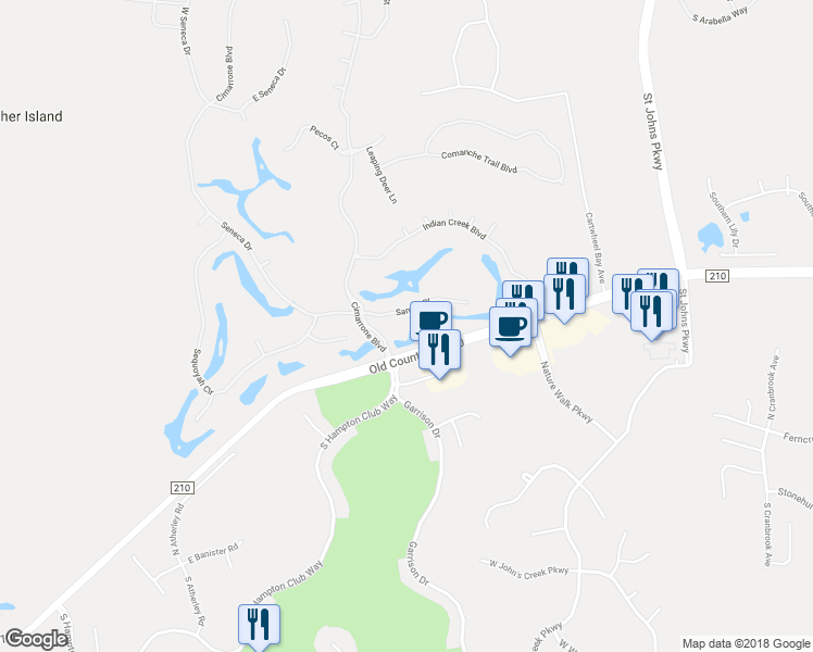 map of restaurants, bars, coffee shops, grocery stores, and more near 3020 Santee Place in Jacksonville