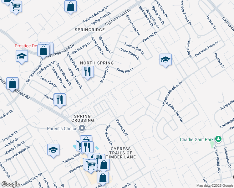 map of restaurants, bars, coffee shops, grocery stores, and more near 3328 Otto Road in Spring