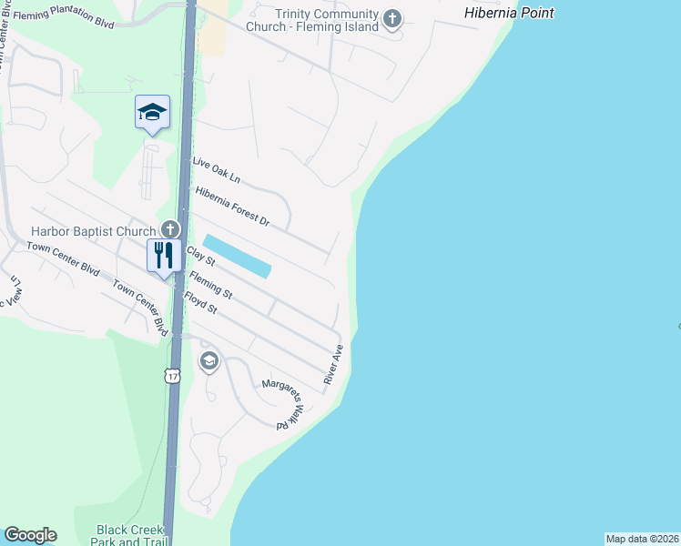 map of restaurants, bars, coffee shops, grocery stores, and more near 7461 Fleming Island Drive in Fleming Island
