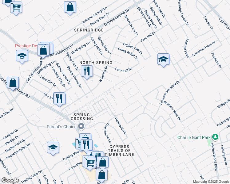 map of restaurants, bars, coffee shops, grocery stores, and more near 3328 Otto Road in Spring