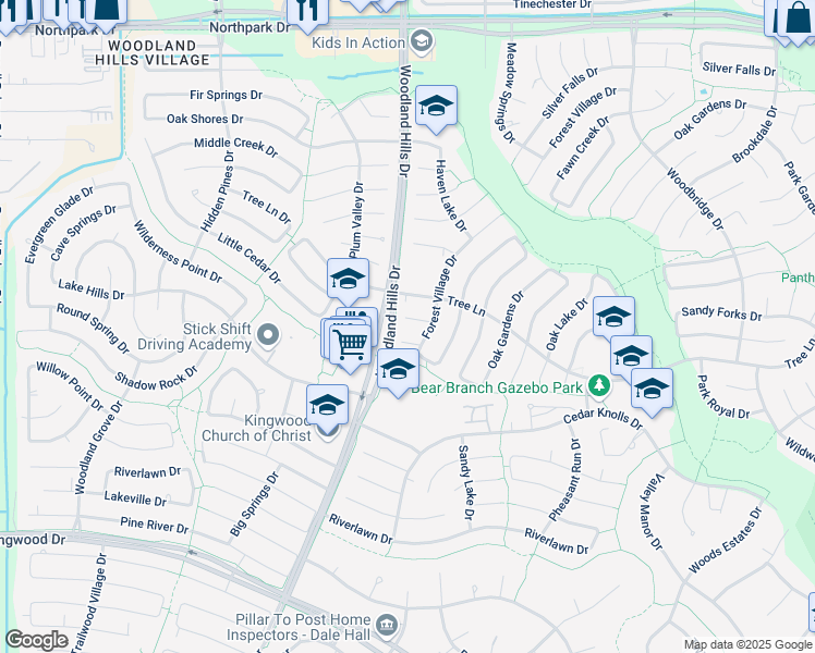 map of restaurants, bars, coffee shops, grocery stores, and more near 2306 River Village Drive in Humble