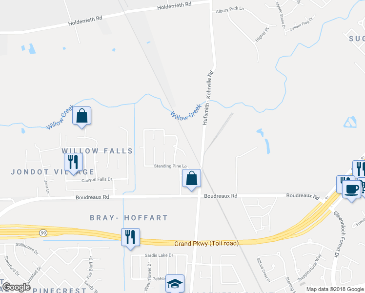 map of restaurants, bars, coffee shops, grocery stores, and more near 11534 Ivy Wick Court in Tomball