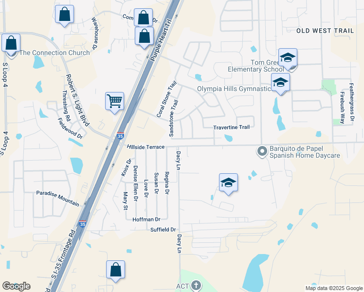 map of restaurants, bars, coffee shops, grocery stores, and more near 283 Sandstone Trail in Buda