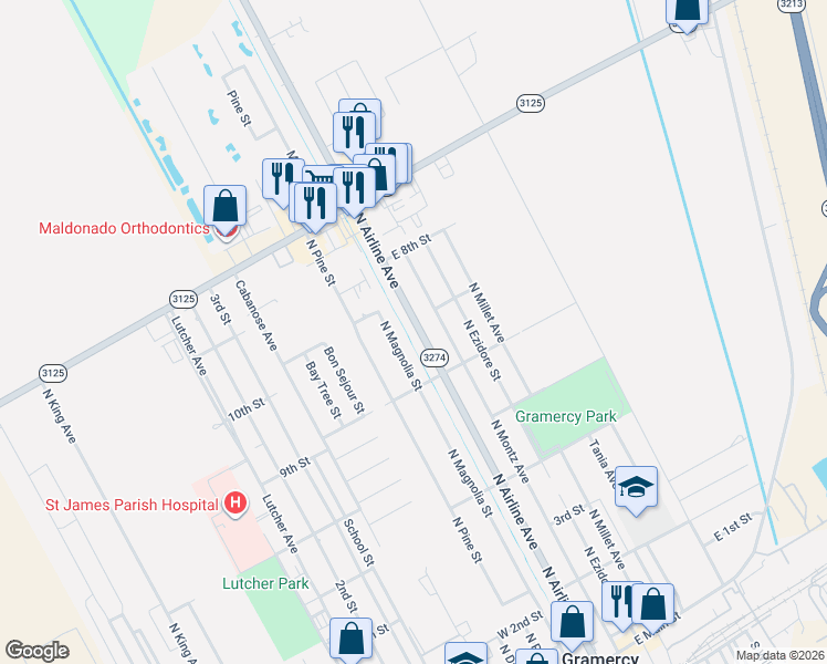 map of restaurants, bars, coffee shops, grocery stores, and more near 710 North Magnolia Street in Gramercy