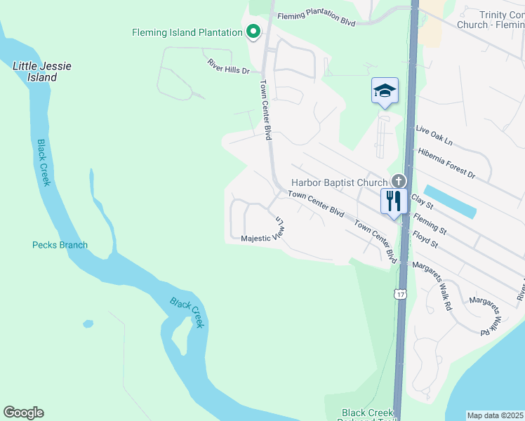map of restaurants, bars, coffee shops, grocery stores, and more near 1519 Majestic View Lane in Orange Park