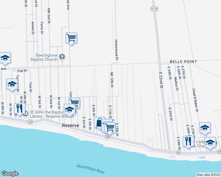 map of restaurants, bars, coffee shops, grocery stores, and more near 281 East 12th Street in Reserve