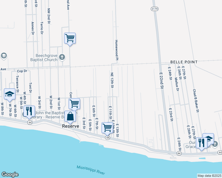 map of restaurants, bars, coffee shops, grocery stores, and more near 281 East 12th Street in Reserve