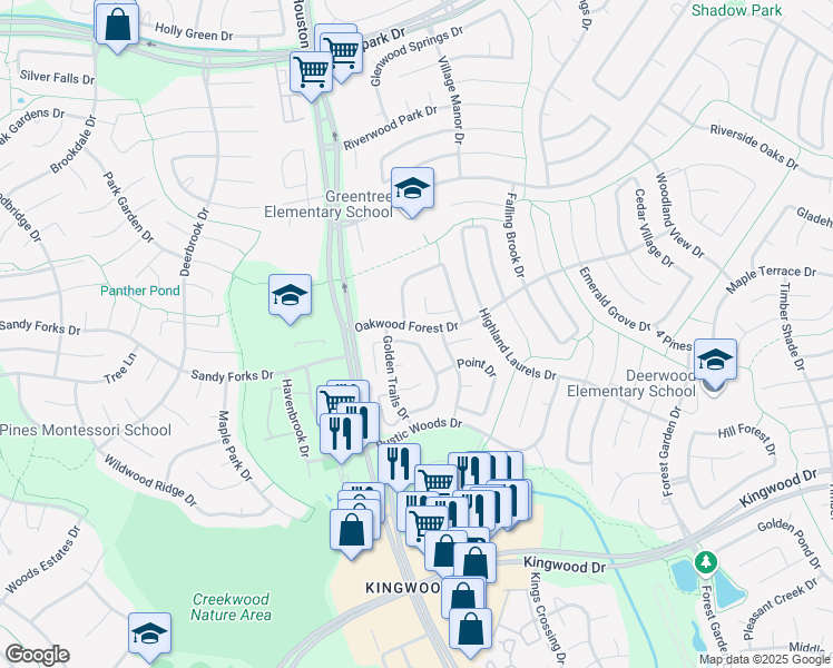 map of restaurants, bars, coffee shops, grocery stores, and more near 3506 Cape Forest Drive in Houston