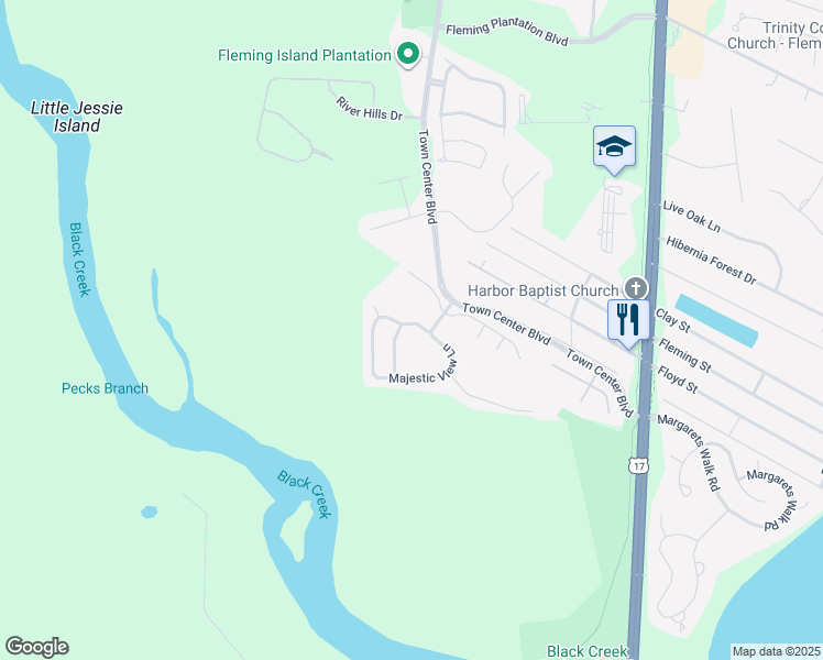 map of restaurants, bars, coffee shops, grocery stores, and more near 1519 Majestic View Lane in Orange Park
