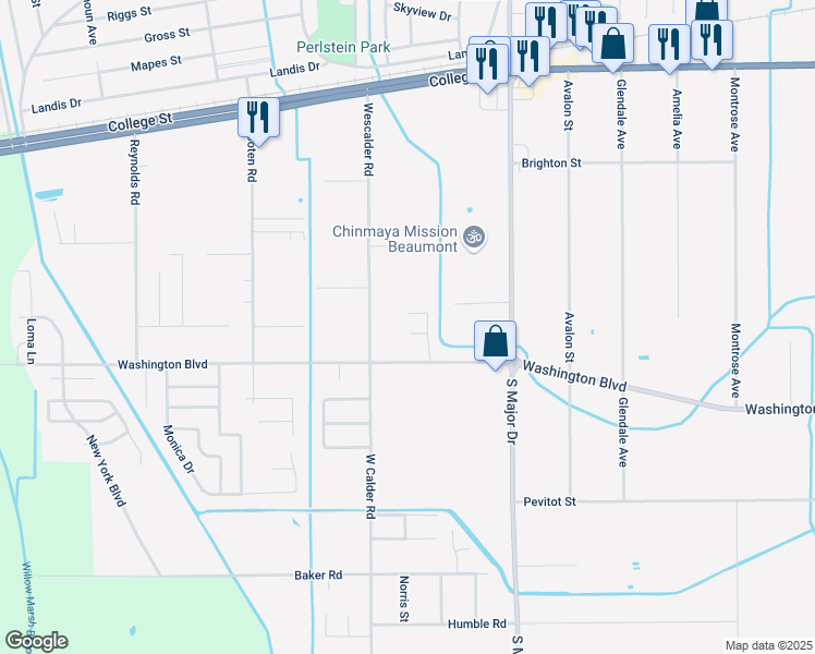 map of restaurants, bars, coffee shops, grocery stores, and more near 8650 Winter Lane in Beaumont