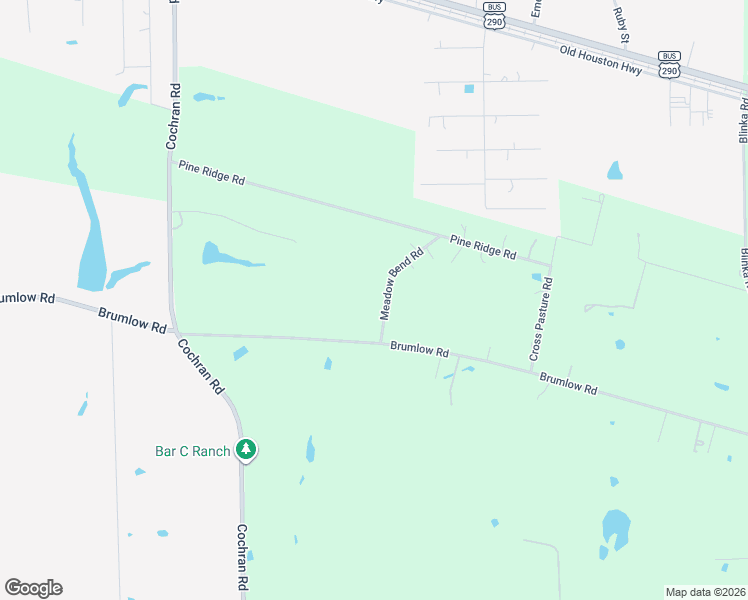map of restaurants, bars, coffee shops, grocery stores, and more near Meadowbend Road in Waller